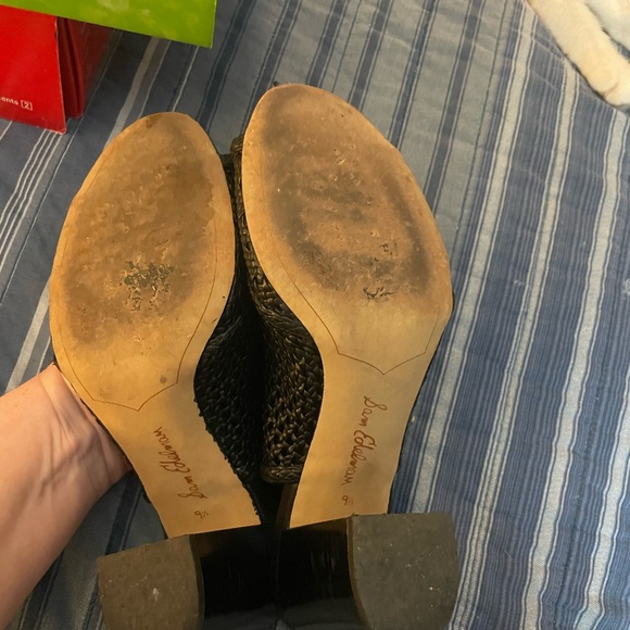 SAM EDELMAN EVIE BLACK shoes WOVEN OPEN TOE SLING BACK HEELS size 9.5 sandals - Picture 11 of 16